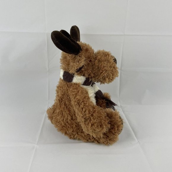 People Pals Brown Moose 10" Plush Reindeer Stuffed Animal Striped Scarf - Picture 2 of 6
